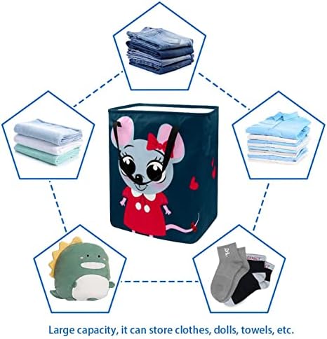 עכבר נשי אוהב הדפסת סל כביסה מתקפל, סלי כביסה עמידים למים 60 ליטר אחסון צעצועי כביסה לחדר שינה בחדר האמבטיה