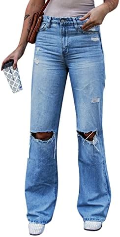 Lariau Strate Jeans לנשים כיסים מזדמנים אמצע ישר כחול קלאסי Y2K מכנסי מכנסי מכנסיים
