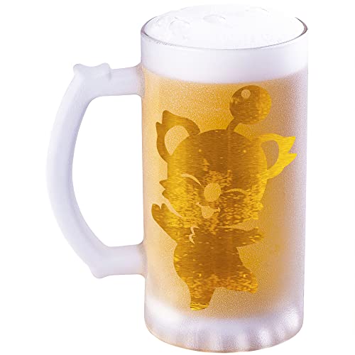 Moogle Sandbasted Glass Beer Stein, FF מתנה בשבילו, מתנות גיימר, כוס ספל בירה בהתאמה