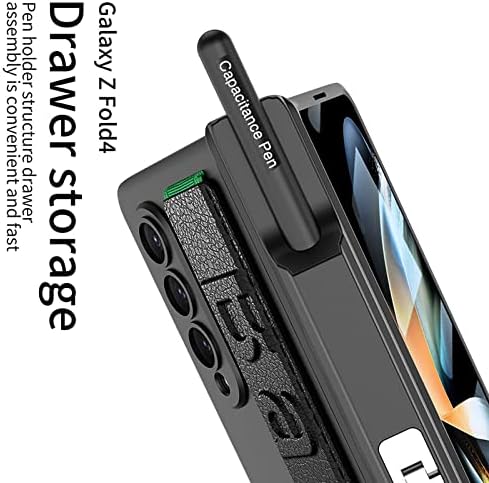 SET SET GALAXY Z CLED 4 CASE, Samsung Galaxy Z Fold 4 Case עם סוגר מתכוונן ברצועת יד ועט קיבולי, מגן מסך קדמי