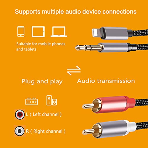 PALADOU 2 ב 1 RCA אל ברק כבל AUDIO AUX AUX מתאם, 3.5 ממ עד דו-זכר RCA ו- RCA AUDIO כבל סטריאו תואם לאייפון,