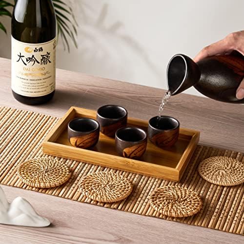 סט סאקה יפני מסורתי בן 10 חלקים עם מגש, כוס סוג'ו קוריאנית, כוסות סאקה שחורות, סט כוס סאקי, סט מתנות יפניות