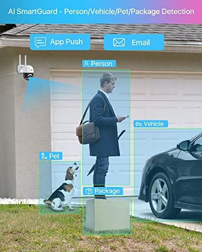 Zosi 2K WiFi PTZ מצלמת אבטחה חיצונית, 3MP PAN/TILT מעקב אחר מצלמת IP, איתור רכב אנשים, רצועות אוטומטיות