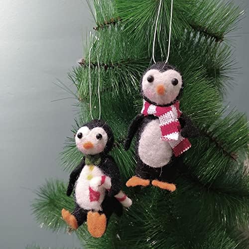ZJHBONE CHRISMAS קישוט צמר קישוט לבד תלוי פינגווין 2 חתיכה לעץ חג המולד לדקורטה לשנת 2022