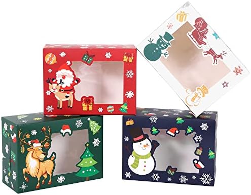 קופסאות עוגיות חג המולד של סאנסייק 24 יחידות 8.3 איקס 6 איקס 3.7 קופסאות לבנות עם חלון, קופסאות עוגיות, קופסאות