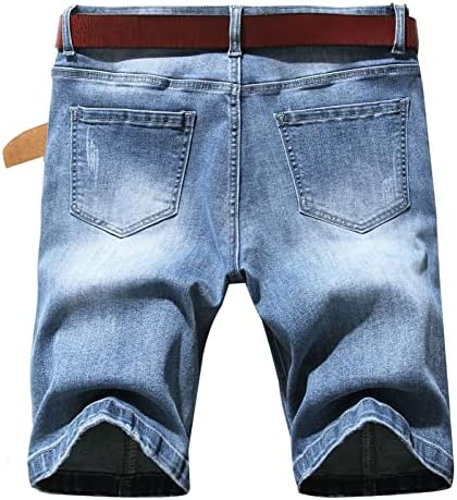 Dgkaxiyahm אופנה בסיסית של גברים שבור מכנסיים קצרים אמצע מותניים במצוקה רוכסן ג'ינס קצר בסיסי חמש נקודות מתיחה