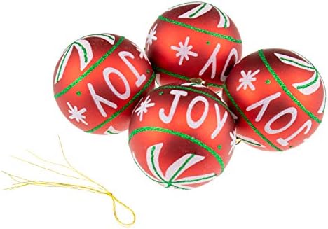 חכם יצירות כדור חג המולד קישוט סט של 4 חתיכות, מחוסמת חג המולד עבור עצי חג המולד, אדום ומט לבן