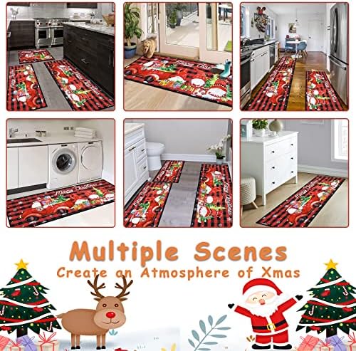סטי שטיח מטבח לחג המולד של היי 3 חלקים עם רץ באפלו משובץ גנומי בית חווה שטיחי מטבח ומחצלות שאינם