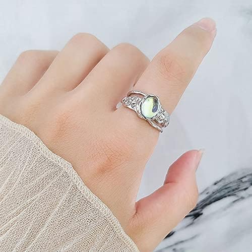 2023 חדש קשר טבעת סטרלינג כסף ירח טבעת מתכוונן קשת ירח טבעת סינטטי פתוח טבעת תכשיטי מתנה עבור נשים 3 אצבע