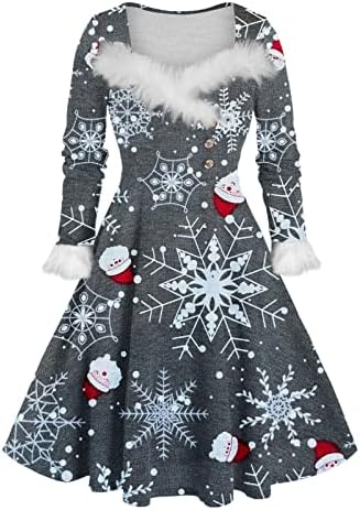 שמלות חג מולד לנשים שרוול ארוך שמלת מקסי מטושטשת