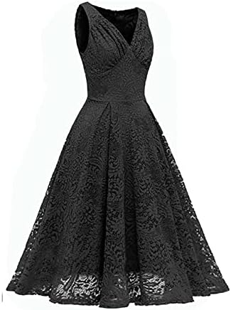 שמלות אורח לחתונה לנשים, אופנה וינטג 'צווארון V שרוול קצר שרוול דו-דק תחרה דקיק בד שמלת ערב