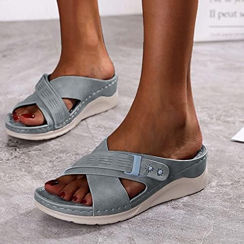 נשים של צלב רצועת נעלי בית להחליק על מקורה & מגבר; חיצוני סנדל נעלי רגיל מוצק צבע טריז סנדלי קיץ צונח