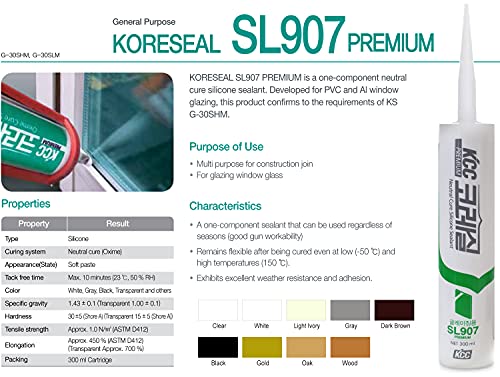 Roserosa Koreseal רב -מטרה איטום SL907 Premium Silicone Caulk איטום זיגוג כללי.