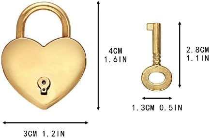 4 יחידות מנעול בצורת לב זהב עם מפתח - לבבות נעולים חמודים עם מפתחות מתנות לספר יומן תיבת תכשיטים