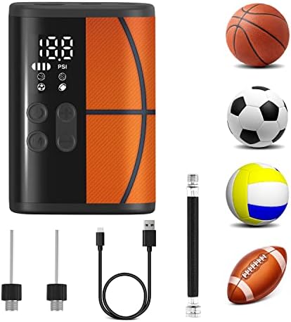 משאבת כדורגל WOOWIND משאבת כדורסל חשמלית עם תאורת LED של מד לחץ וגדת חשמל, מתנפח כדור נייד אוטומטי