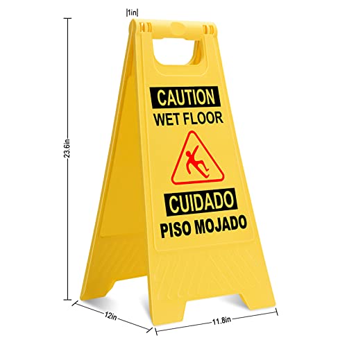 הוא הוויז'ון זהירות צהובה שלט רצפה רטוב, שלטי בטיחות רצפה מקפלים דו-צדדיים, 26 חליטת אזהרה דו-לשונית שלט