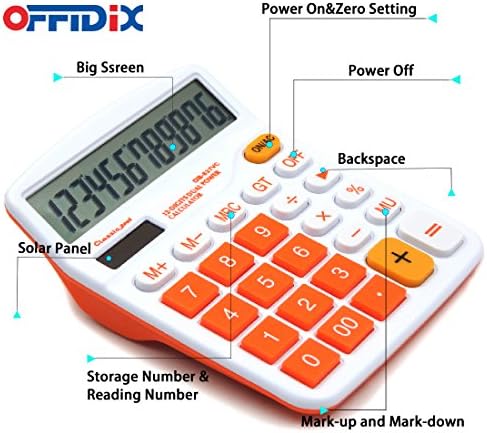 מחשבון שולחן משרדי Offidix מחשבון שולחן עבודה 12 ספרות מחשבון LCD גדול מחשבון שולחן עבודה משרד, מחשבון אלקטרוני