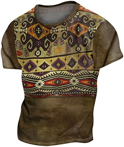חולצות טריקו של שרוול קצר של XXBR לגברים, רחוב קיץ 3D Aztec Boho Tee Graphic Tops רטרו שריר טשט