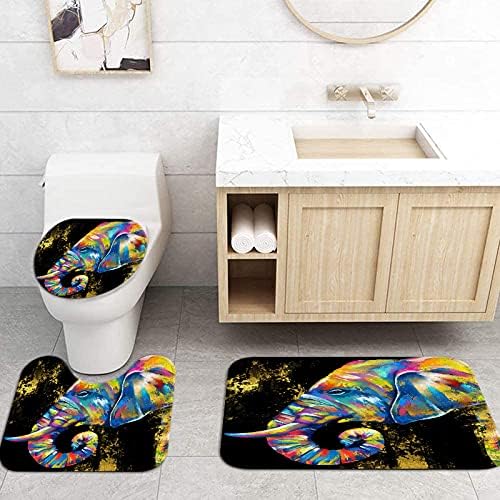 SIMIWOW פיל וילון מקלחת סט עם שטיחים, ציור פילים תמונה אמנות הדפסת וילון מקלחת בר חייה פראי סט