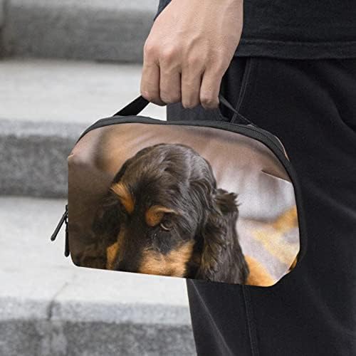 נשיאת תיק נסיעות שקית נסיעות USB מארגן כבלים לכיס ארנק רוכסן בכיס, כלב ספניאל שחור של בעלי חיים