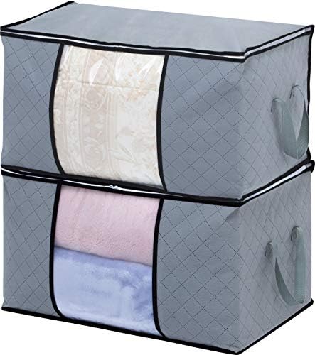 אסטרו שקיות אחסון בגדים גדולות, 2 מארגני ארונות מתקפלים עם ידיות, פחמן מופעל, חומר נושם, רוכסן, חלון ברור למצעי