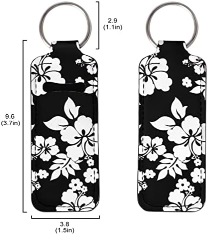 מחזיק מפתחות צ ' אפסטיק מחזיק מפתחות שפתון מחזיק מפתחות עם דפוס פרחים שחור לבן, מחזיק שפתון לבנות נשים