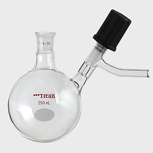 Adamas-Beta 250Ml Schlenk תגובה בקבוק בקבוק בקבוק תגובה בסגנון Kjeldahl עם שסתום ואקום גבוה של 0-4 ממ &