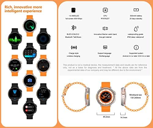 Aliwisdom שעון חכם לגברים נשים, 1.6 Amoled HD מסך עגול Smartwatch Smartwatch Tracker Tracker Sport Watch
