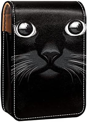 שחור חתול גלוס מחזיק שפתון מקרה נייד איפור תיק נסיעות שפתון ארגונית מקרה עם מראה מיני שפתון