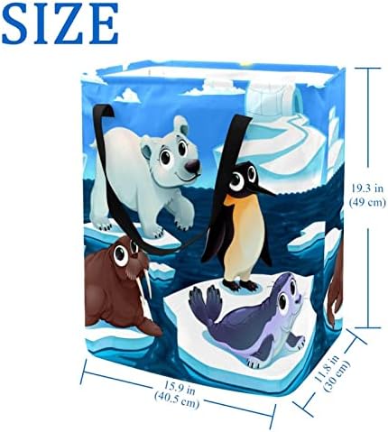 בעלי חיים קוטביים על הקרח הדפס סל כביסה מתקפל, סלי כביסה עמידים למים 60 ליטר אחסון צעצועי כביסה לחדר שינה