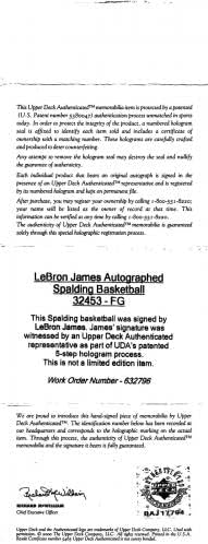 לייקרס לברון ג'יימס חתם על משחק רשמי של NBA כדורסל UDA BAJ17794 - כדורסל חתימה