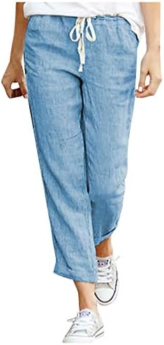 מכנסיים פלוס גודל גודל אלסטי מגרש מכנסיים המותניים המותניים מזדמנים של נשים כותנה בתוספת מכנסיים בגודל