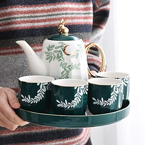 GPPZM סט תה ירוק כוסות וספלים הביתה נורדי ארנב קומקום קרמיקה קרמיקה מתקן חמש חלקים עם ערכות תה מגש