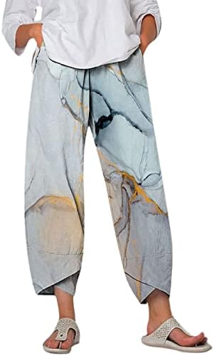 מכנסיים דסודן מכנסיים עם כיסים מכנסי קפרי לנשים מכנסי טרקלין פאלאצו רגל רחבה הדפסים קצוצים מכנסי