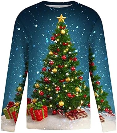 ניאון מדליק עץ חג המולד חולצות T לנשים טרנדיות 3/4 שרוול חג מולד שמח גליטר צמרות טוניקה מזדמנת חולצות צוואר