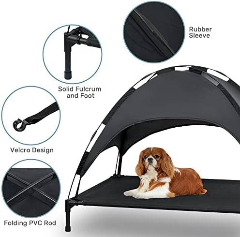 Heeyoo מיטת כלבים מוגבהת עם חופה, מיטת כלבים חיצונית עם אוהל צל חופה נשלף, מיטת קירור מיטת חיית מחמד מורמת ניידת