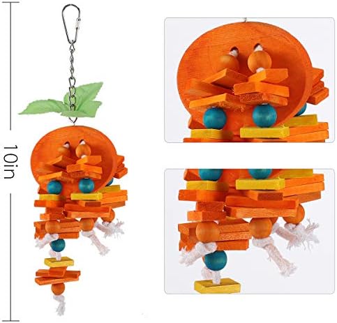 Mewtogo 2 חבילה חסימת עצים טבעית צעצועים לעיסה- כתום ותפוח בצורת תפוח כלוב תלייה לעיסה צעצוע של