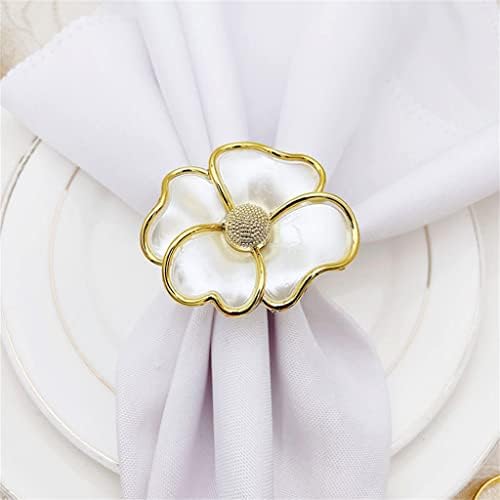 XJJZS מפית פרחים לבנה טבעת מפית מתכת אבזם אבזם לחתונה מסיבת חתונה שולחן קישוט יצירתי טבעת מפיות