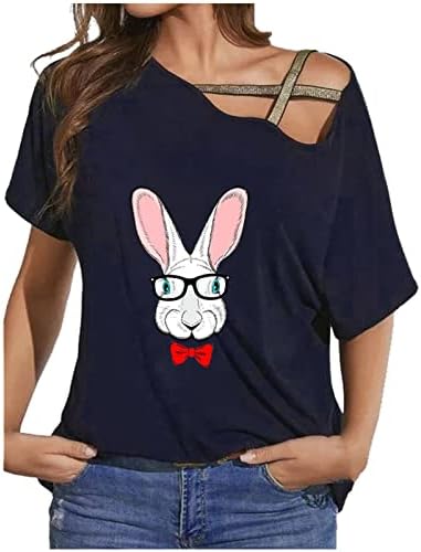 חולצת פסחא לנשים ארנב הדפס כתף קר גרפית טי גרפי מזדמן חולצת שרוול קצר רופף