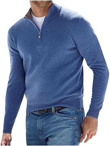 חולצת שרוול ארוך לגברים, סוודר צמר עמדו צווארון בלוק צבע אחיד בלוק סרוג נוח חולצות סרוג
