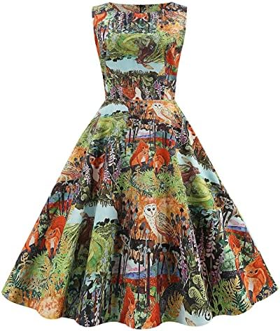 שמלת נשף מודפסת וינטג 'לנשים שמלת מסיבת תה ללא שרוולים של נשים, 2023 קיץ שמלת קוקטייל קו