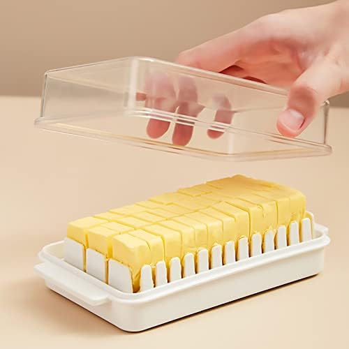 מיכלי זכוכית קטנים עם מכסים צלחת חמאת חמאה עם מכסה לקצב משטח של קוביות חמאה חותכות קווי מדידה