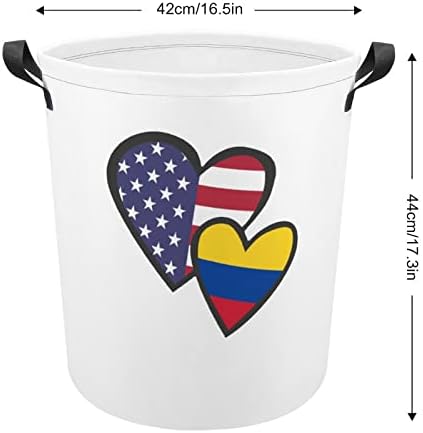 שלובים לבבות אמריקאי קולומביה דגל גדול סל כביסה סל תיק כביסה עם ידיות עבור מכללת במעונות נייד