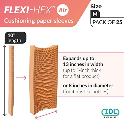 אריזות IDL 10 Flexi -Hex ™ דבש אריזה שרוולי נייר, M, חום, חבילה של 25 - הניתנת להתאמה לכל אריזות ריפוד צורות עם