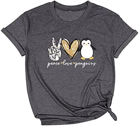אהבת שלום פינגווינים חולצת טריקו לנשים פינגווין חמוד הדפס צמרות שרוול קצר