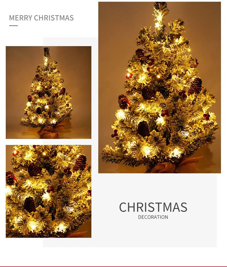 עץ חג המולד של 20 אינץ 'עץ חג מולד עם 30 אורות פתית שלג נוהרים מוארים מואר מירד קישוטי עץ חג המולד הקטנים