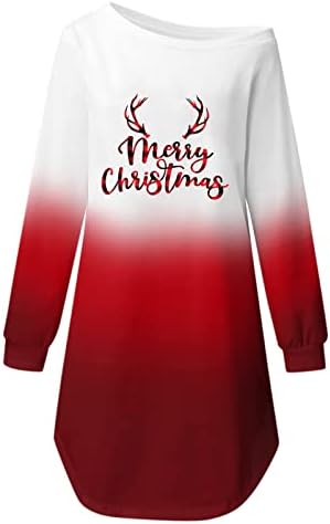 החג שמח חולצות שמלת עבור נשים מכתב הדפסת ארוך בסוודרים חמוד עניבה לצבוע רופף חג המולד סווטשירט