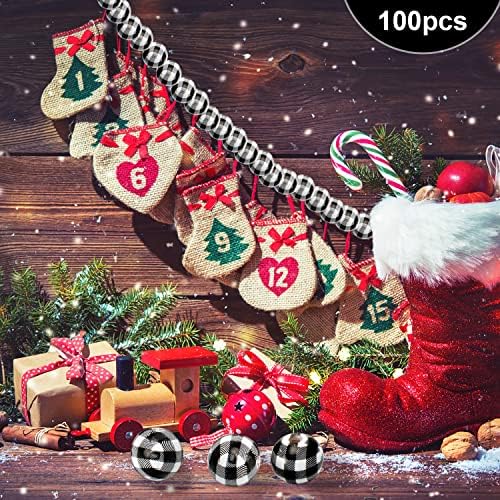 100 חתיכות חג המולד באפלו משובץ עץ חרוזים עבור מלאכות, 0.63 אינץ צבעוני משובץ עגול חג המולד עץ חרוזים