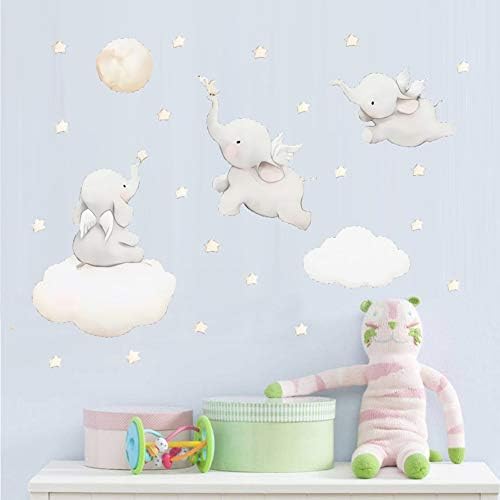 מעופף פיל קיר מדבקות בעלי החיים עם ענן ירח כוכב קיר מדבקת דמבו קיר אמנות דקור לילדים שינה תינוק