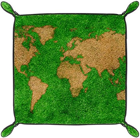 אייסו מפת העולם על דשא עור שרות מגש ארגונית עבור ארנקים, שעונים, מפתחות, מטבעות, טלפונים סלולריים